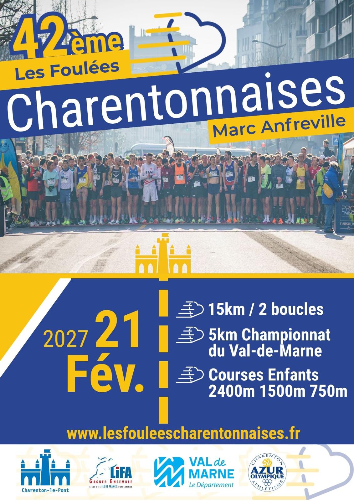 Affiche officielle de la 42e édition des Foulées Charentonnaises, le 21 février 2027